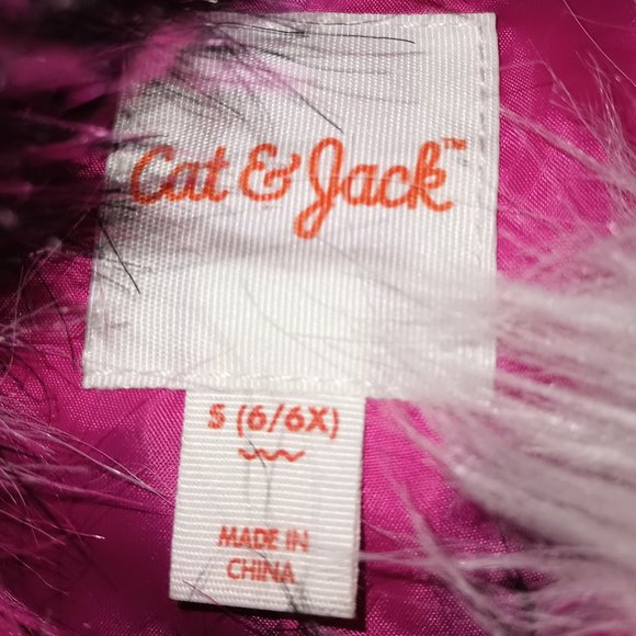 Cat & Jack Monster Eyes Pink, Black & White Fuzzy Faux Fur Coat (Sz. Small 6-6X) - Picture 4 of 4